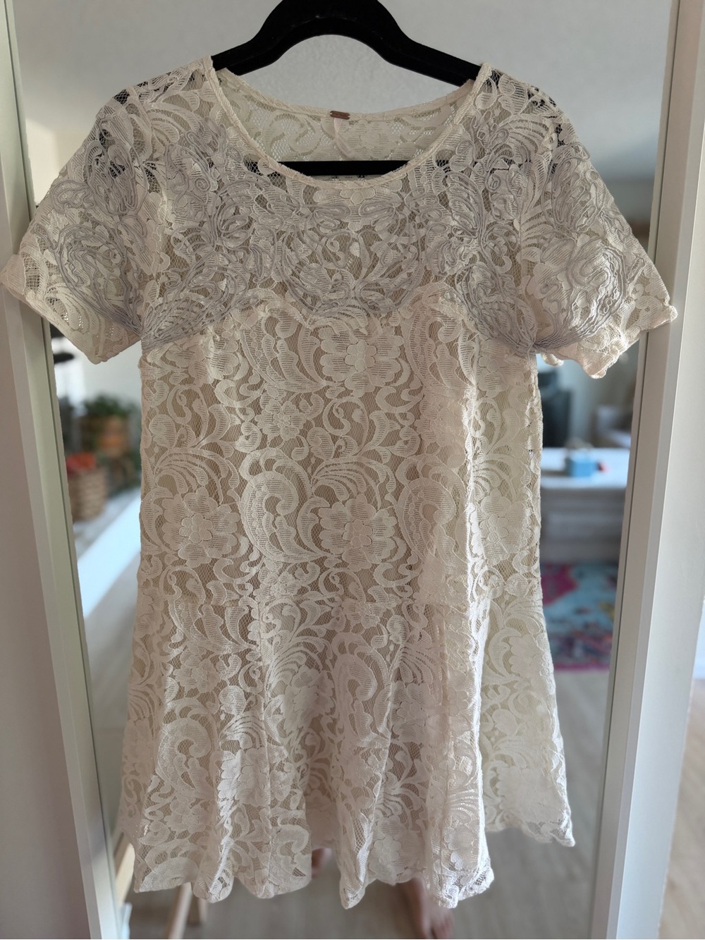Free people Lace Short Sleeve Dress in Cream size M